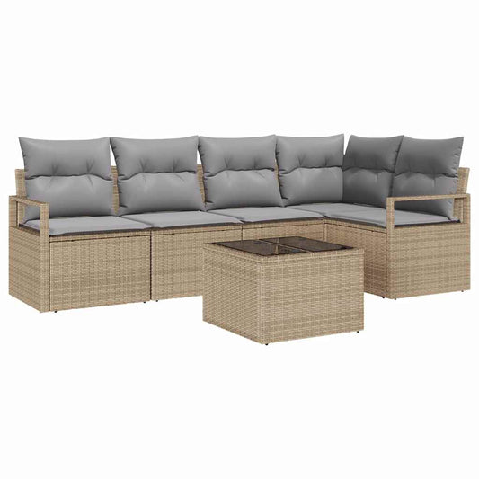 Garten-Sofa-Set mit Kissen mit Speicher 6 pcs Beige, Hellgrau