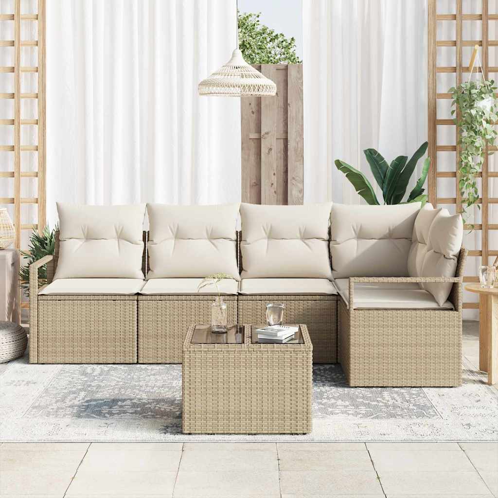 Garten-Sofa-Set mit Kissen mit Speicher 6 pcs Beige, Creme