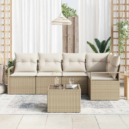 Garten-Sofa-Set mit Kissen mit Speicher 6 pcs Beige, Creme
