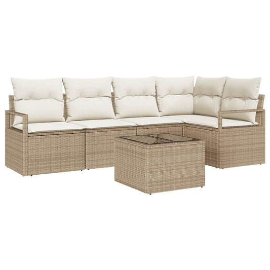 Garten-Sofa-Set mit Kissen mit Speicher 6 pcs Beige, Creme