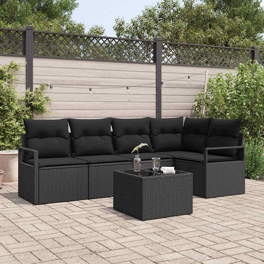 Garten-Sofa-Set mit Kissen mit Speicher 6 pcs Schwarz