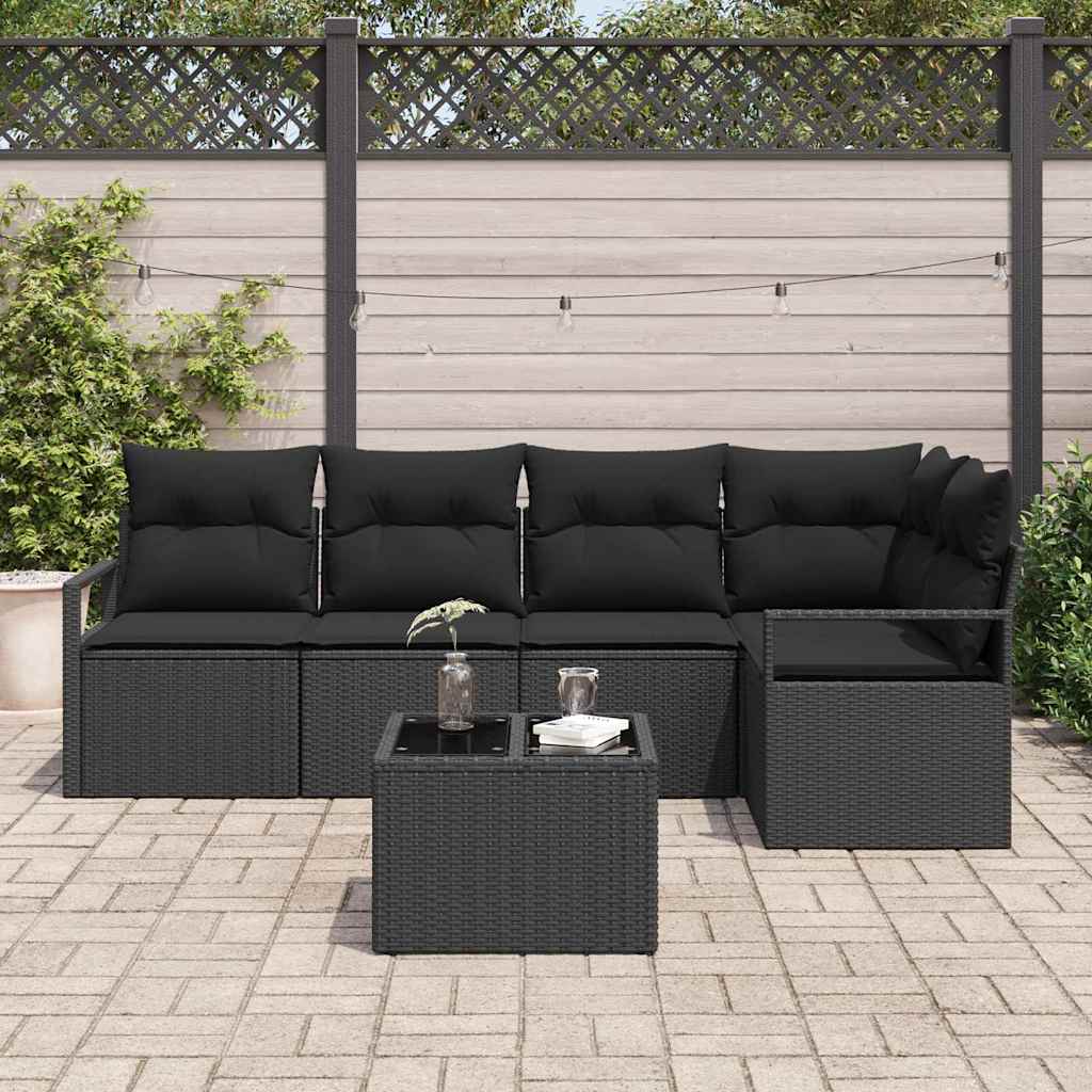 Garten-Sofa-Set mit Kissen mit Speicher 6 pcs Schwarz