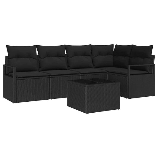 Garten-Sofa-Set mit Kissen mit Speicher 6 pcs Schwarz