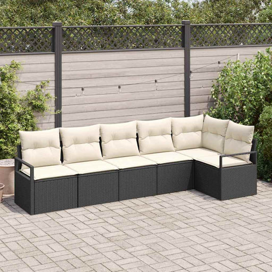 Garten-Sofa-Set mit Kissen mit Speicher 6 pcs Schwarz, Creme