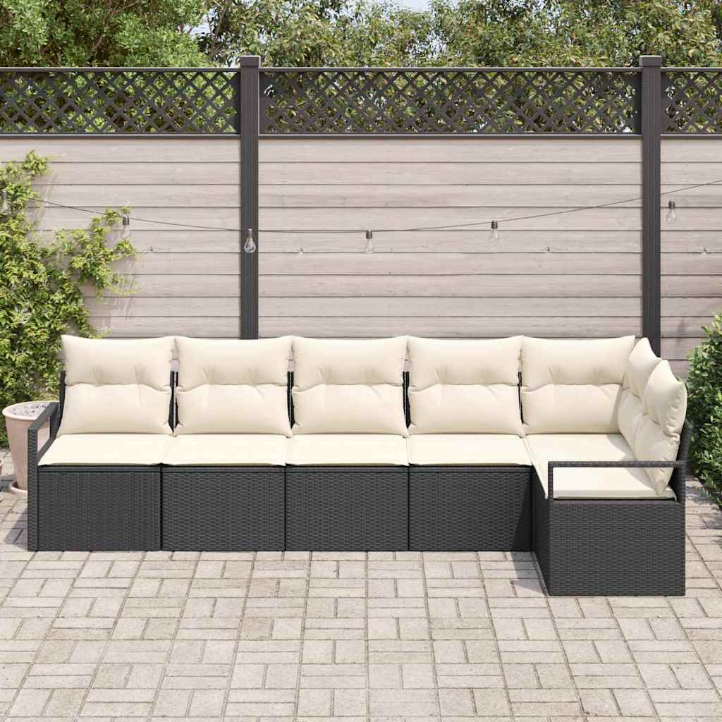 Garten-Sofa-Set mit Kissen mit Speicher 6 pcs Schwarz, Creme
