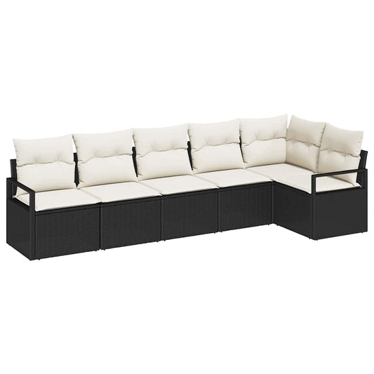 Garten-Sofa-Set mit Kissen mit Speicher 6 pcs Schwarz, Creme