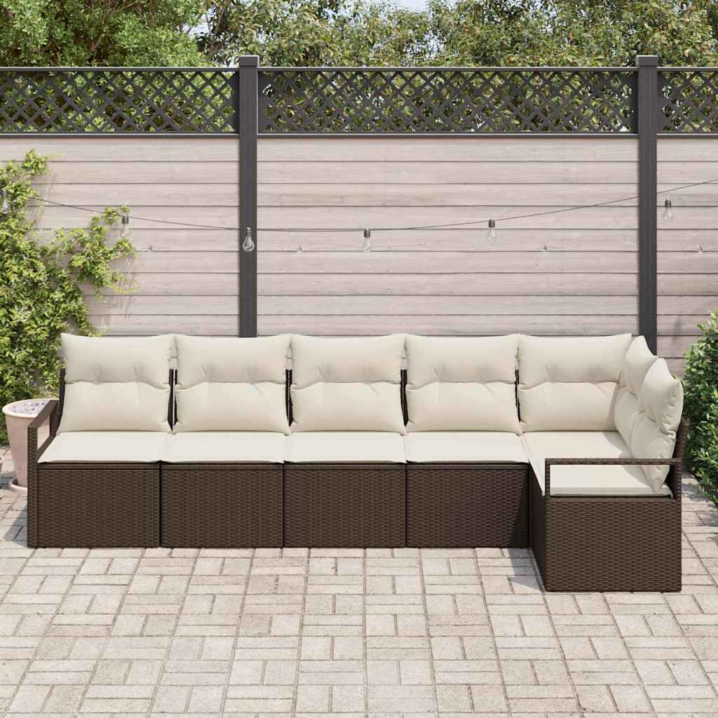 Garten-Sofa-Set mit Kissen mit Speicher 6 pcs Braun, Creme