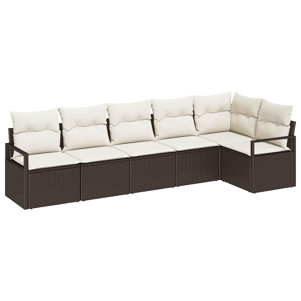 Garten-Sofa-Set mit Kissen mit Speicher 6 pcs Braun, Creme