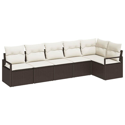 Garten-Sofa-Set mit Kissen mit Speicher 6 pcs Braun, Creme