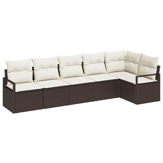 Garten-Sofa-Set mit Kissen mit Speicher 6 pcs Braun, Creme