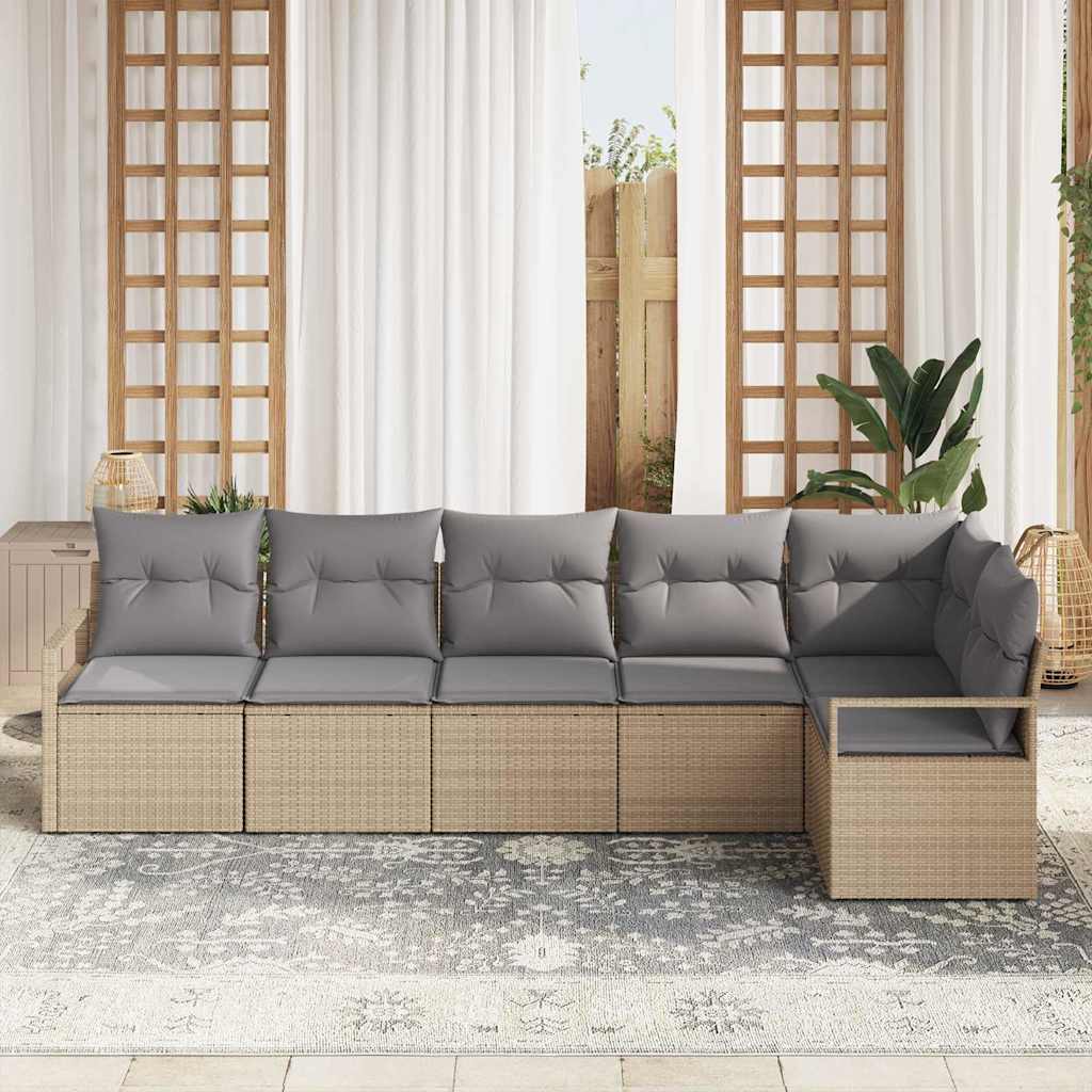 Garten-Sofa-Set mit Kissen mit Speicher 6 pcs Beige, Hellgrau