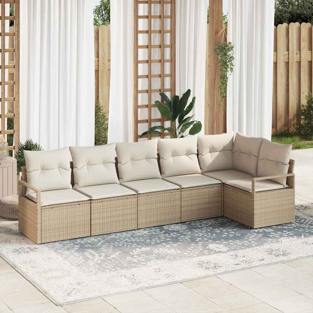 Garten-Sofa-Set mit Kissen mit Speicher 6 pcs Beige, Creme