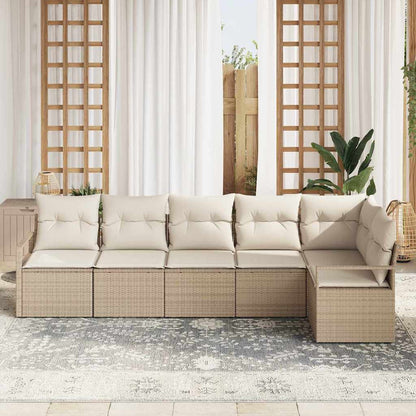 Garten-Sofa-Set mit Kissen mit Speicher 6 pcs Beige, Creme