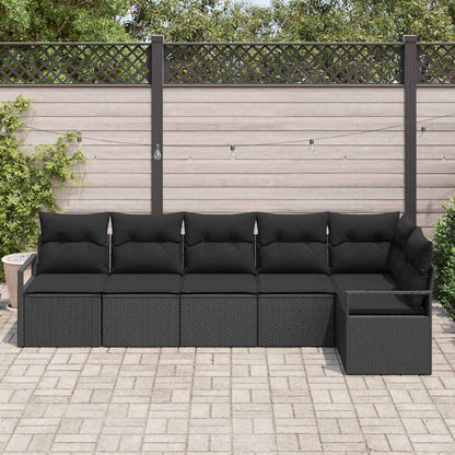 Garten-Sofa-Set mit Kissen mit Speicher 6 pcs Schwarz