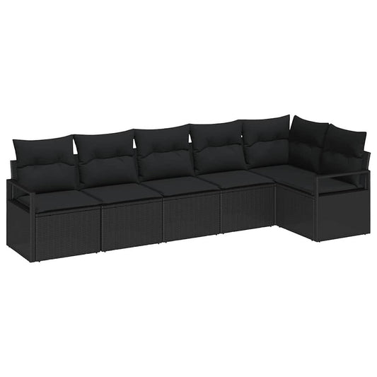 Garten-Sofa-Set mit Kissen mit Speicher 6 pcs Schwarz