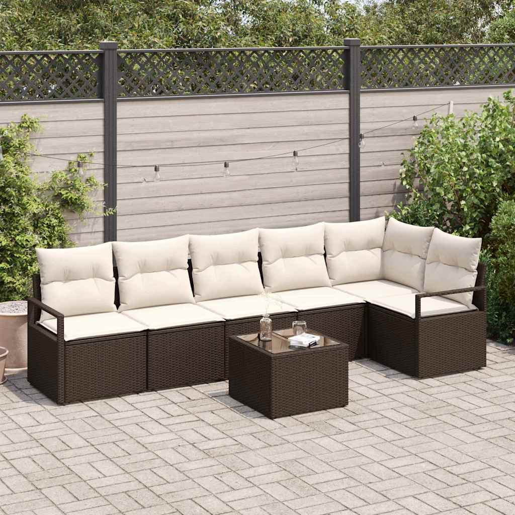 Garten-Sofa-Set mit Kissen mit Speicher 7 pcs Braun, Creme