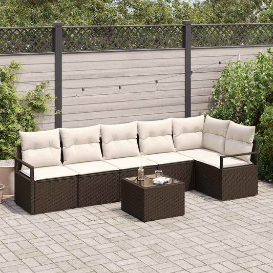 Garten-Sofa-Set mit Kissen mit Speicher 7 pcs Braun, Creme