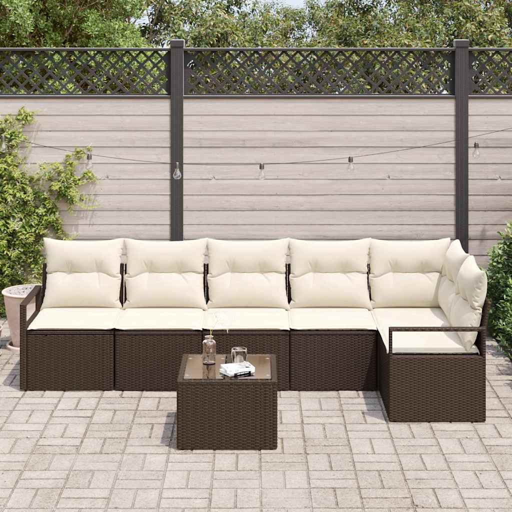Garten-Sofa-Set mit Kissen mit Speicher 7 pcs Braun, Creme
