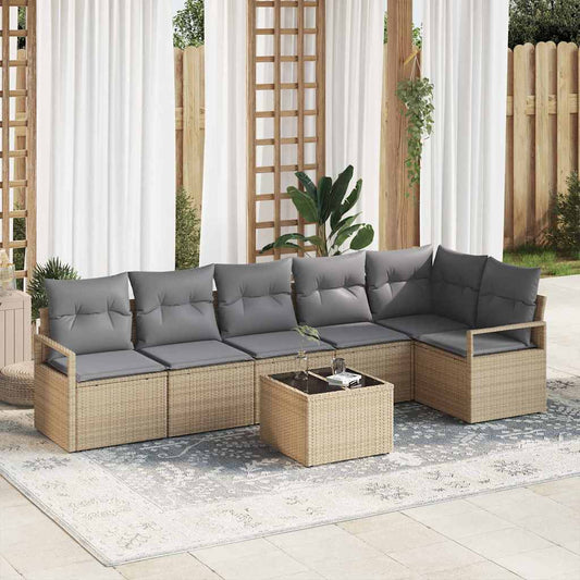 Garten-Sofa-Set mit Kissen mit Speicher 7 pcs Beige, Hellgrau