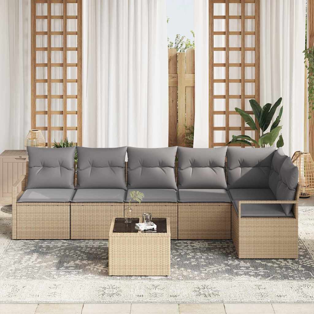 Garten-Sofa-Set mit Kissen mit Speicher 7 pcs Beige, Hellgrau