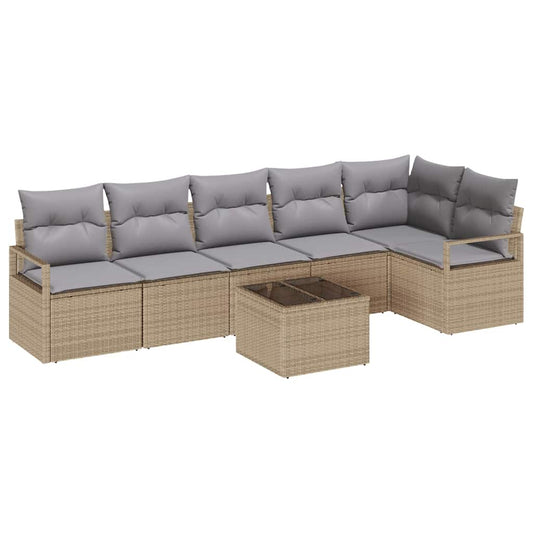 Garten-Sofa-Set mit Kissen mit Speicher 7 pcs Beige, Hellgrau