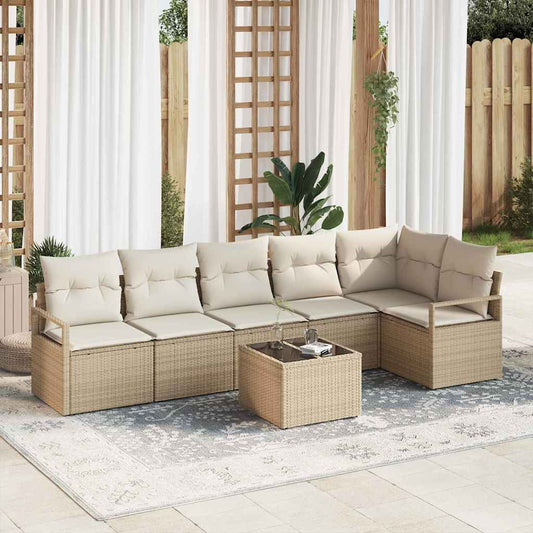 Garten-Sofa-Set mit Kissen mit Speicher 7 pcs Beige, Creme