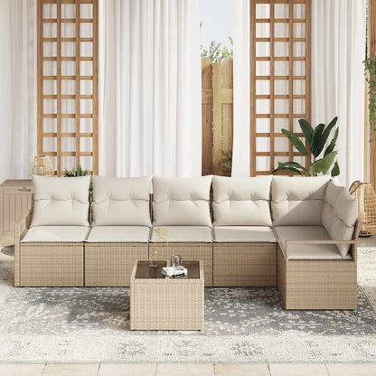 Garten-Sofa-Set mit Kissen mit Speicher 7 pcs Beige, Creme