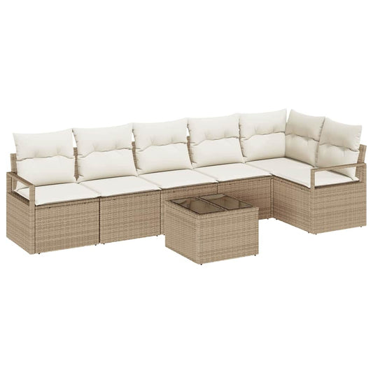 Garten-Sofa-Set mit Kissen mit Speicher 7 pcs Beige, Creme