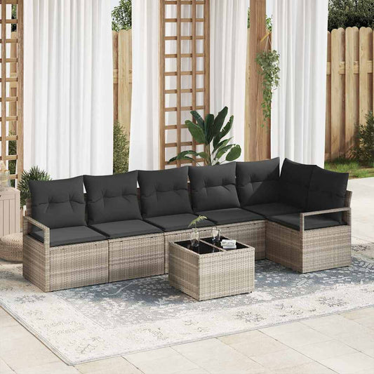 Garten-Sofa-Set mit Kissen mit Speicher 7 pcs Hellgrau