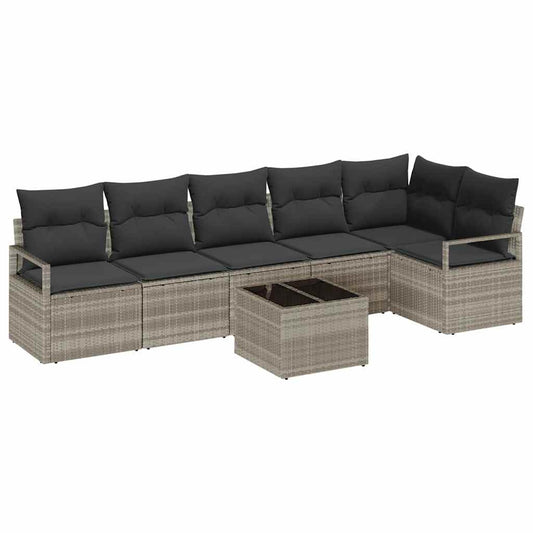 Garten-Sofa-Set mit Kissen mit Speicher 7 pcs Hellgrau