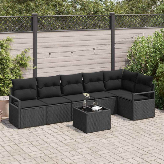 Garten-Sofa-Set mit Kissen mit Speicher 7 pcs Schwarz