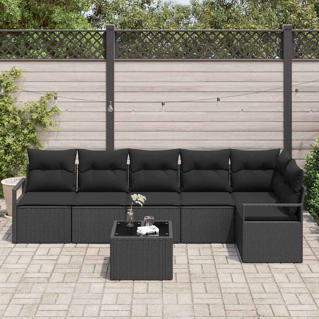 Garten-Sofa-Set mit Kissen mit Speicher 7 pcs Schwarz