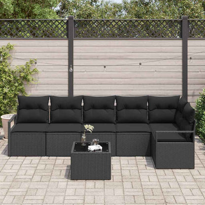 Garten-Sofa-Set mit Kissen mit Speicher 7 pcs Schwarz