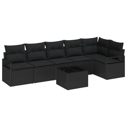 Garten-Sofa-Set mit Kissen mit Speicher 7 pcs Schwarz