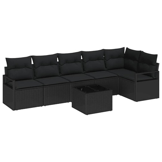 Garten-Sofa-Set mit Kissen mit Speicher 7 pcs Schwarz
