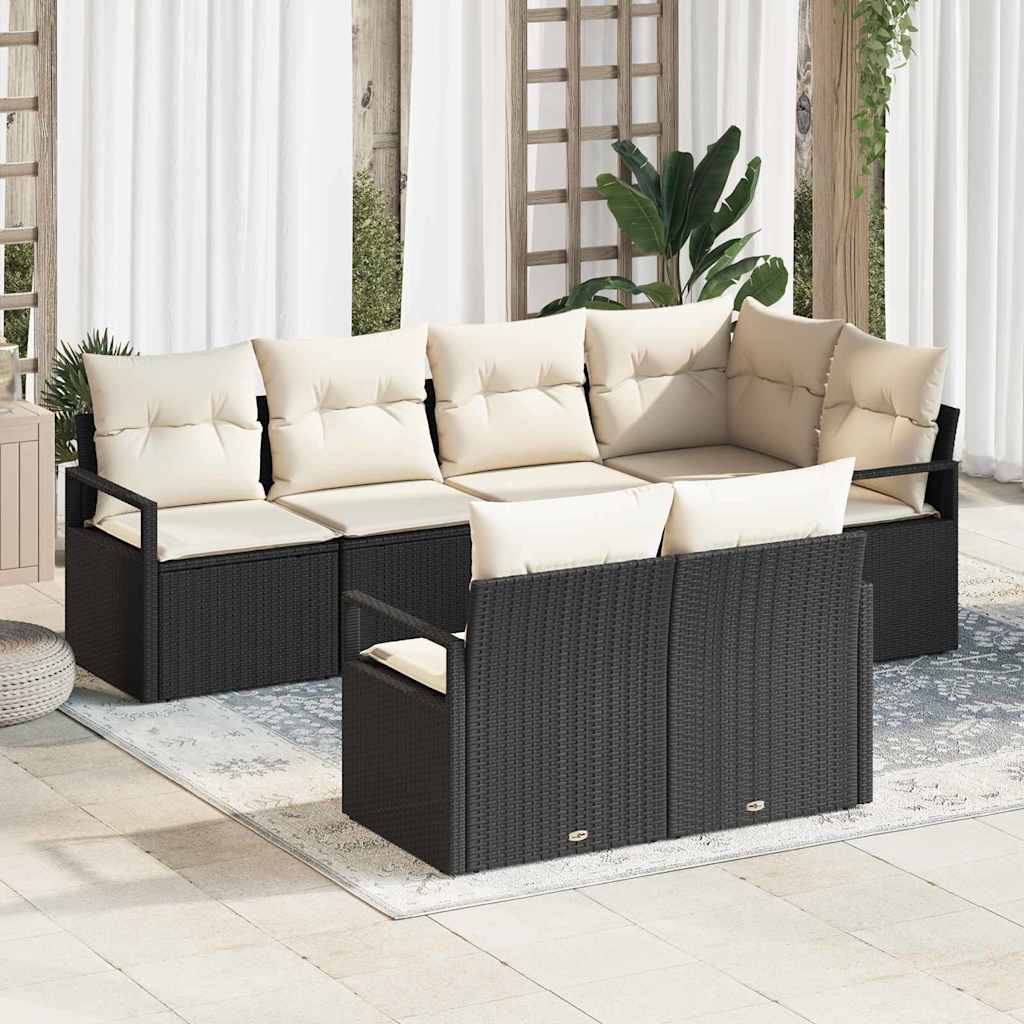 Garten-Sofa-Set mit Kissen mit Speicher 7 pcs Schwarz, Creme