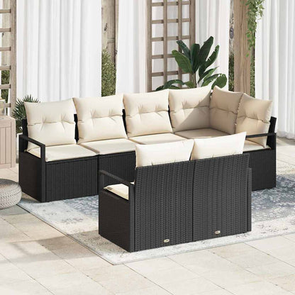 Garten-Sofa-Set mit Kissen mit Speicher 7 pcs Schwarz, Creme