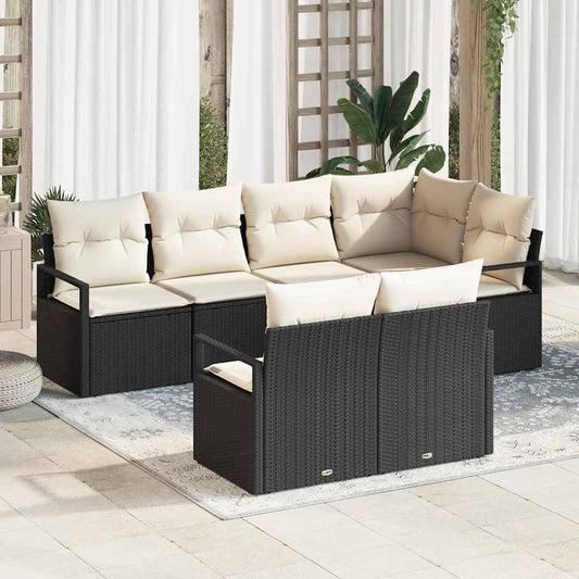 Garten-Sofa-Set mit Kissen mit Speicher 7 pcs Schwarz, Creme