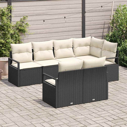Garten-Sofa-Set mit Kissen mit Speicher 7 pcs Schwarz, Creme