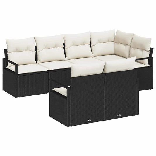 Garten-Sofa-Set mit Kissen mit Speicher 7 pcs Schwarz, Creme