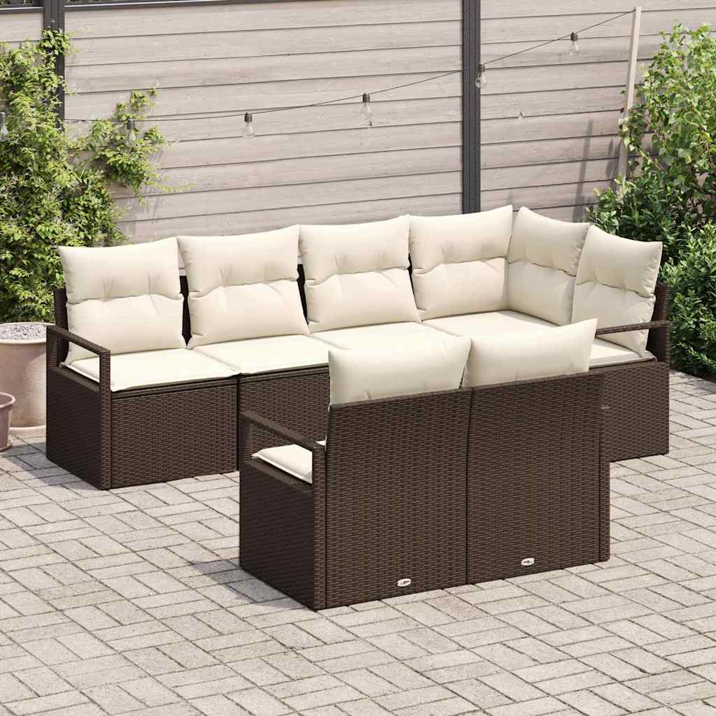 Garten-Sofa-Set mit Kissen mit Speicher 7 pcs Braun, Creme