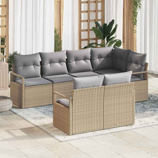 Garten-Sofa-Set mit Kissen mit Speicher 7 pcs Beige, Hellgrau