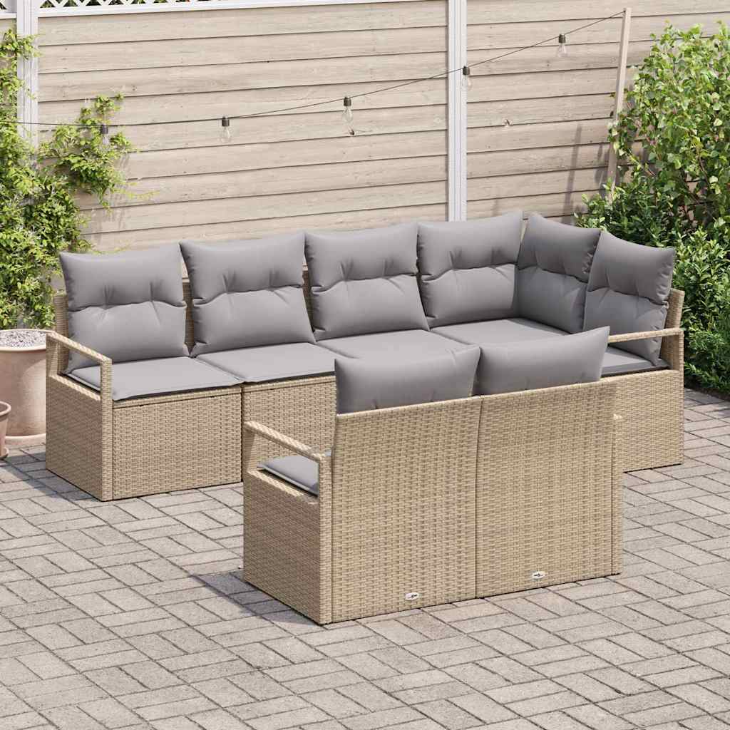 Garten-Sofa-Set mit Kissen mit Speicher 7 pcs Beige, Hellgrau