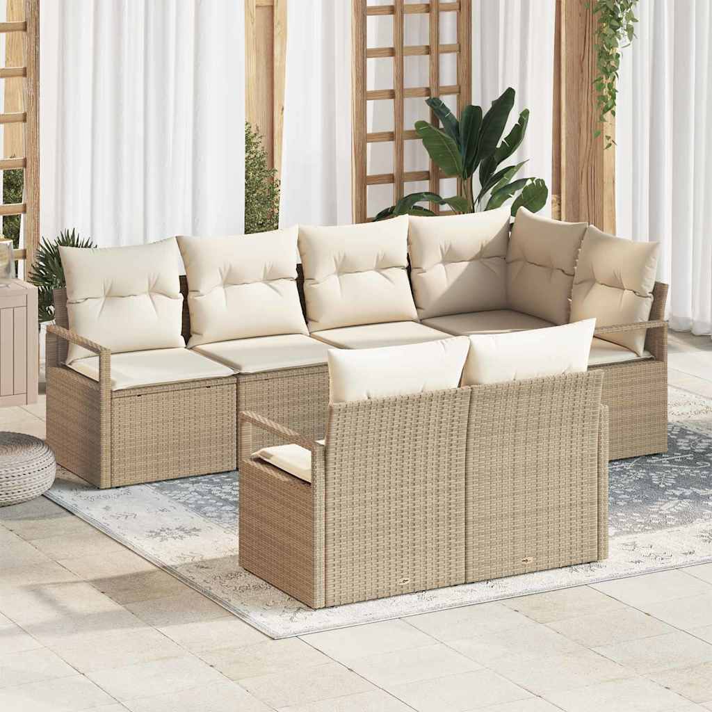 Garten-Sofa-Set mit Kissen mit Speicher 7 pcs Beige, Creme