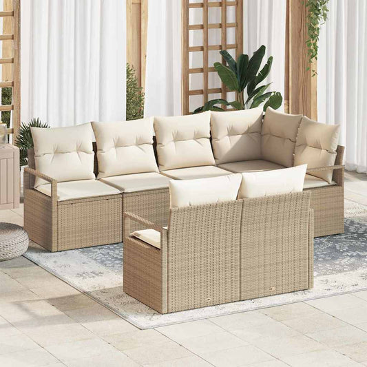 Garten-Sofa-Set mit Kissen mit Speicher 7 pcs Beige, Creme
