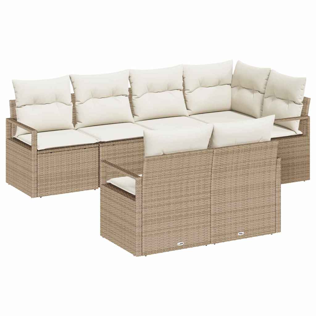 Garten-Sofa-Set mit Kissen mit Speicher 7 pcs Beige, Creme