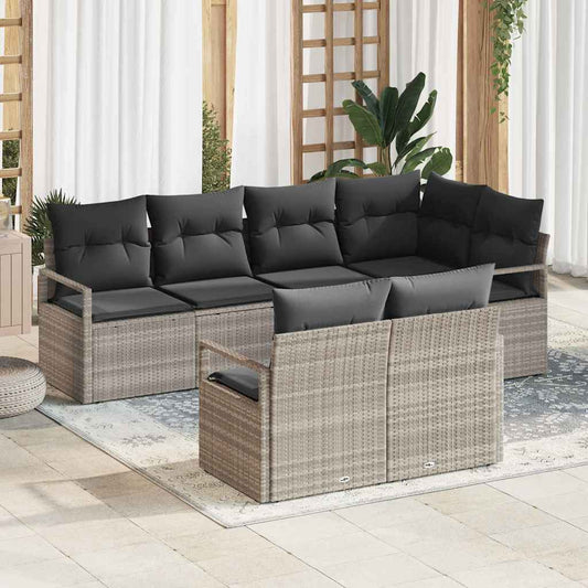 Garten-Sofa-Set mit Kissen mit Speicher 7 pcs Hellgrau