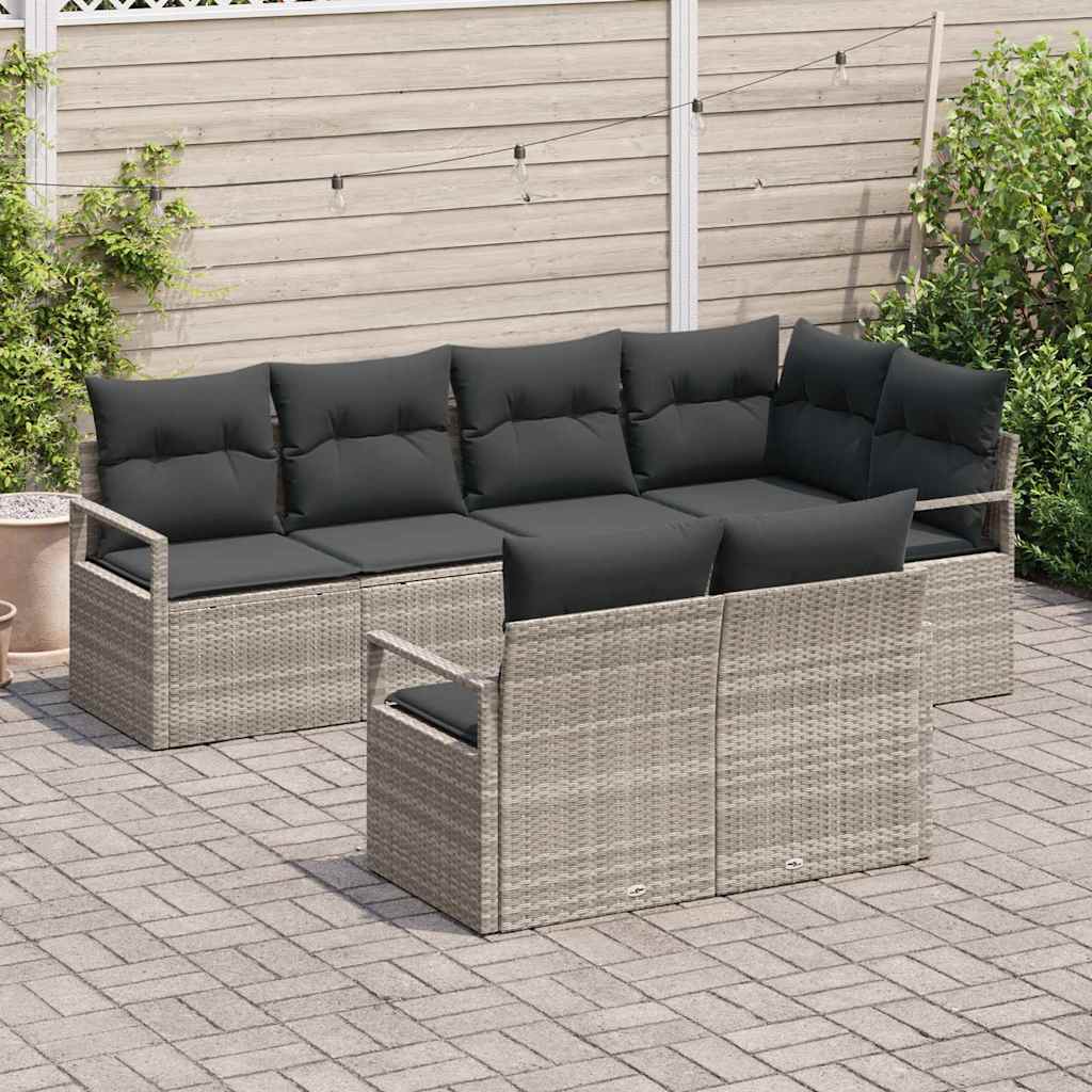Garten-Sofa-Set mit Kissen mit Speicher 7 pcs Hellgrau