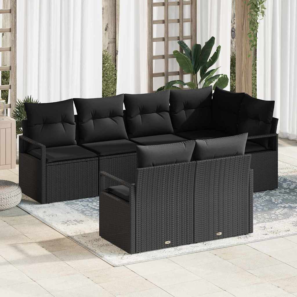 Garten-Sofa-Set mit Kissen mit Speicher 7 pcs Schwarz