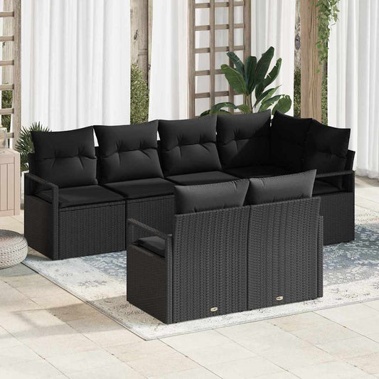 Garten-Sofa-Set mit Kissen mit Speicher 7 pcs Schwarz